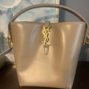 Beige Leather Bucket Bag